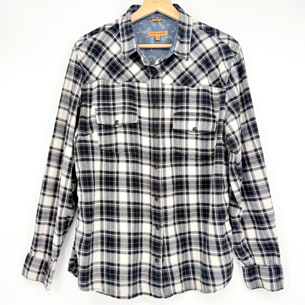 Womens XL Black White Plaid Super Soft Flannel Grunge Tumblr Lumberjack